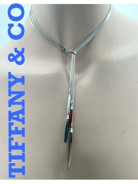 🔴TIFFANY & CO Feather Lariat 18k Gold 4 Strand Lucite Hematite Agate Necklace🔴